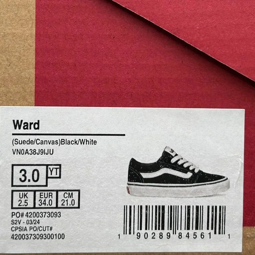 Vans Ward Youth‎ Boy's/Girl's Canvas Casual Sneaker Size 3 Black Low Top Shoes